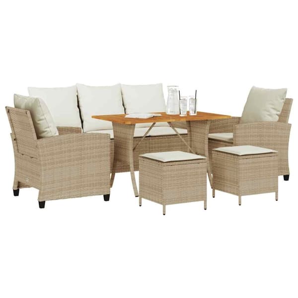 vidaXL sofasæt til haven 6 dele med hynder polyrattan beige