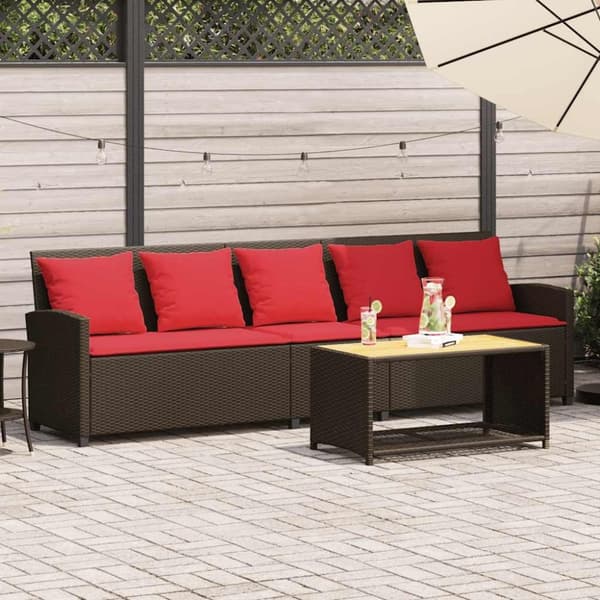 vidaXL 5-personers havesofa med hynder polyrattan brun