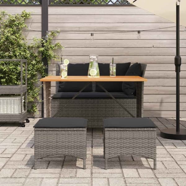 vidaXL spisebordssæt til haven 4 dele med hynder polyrattan grå