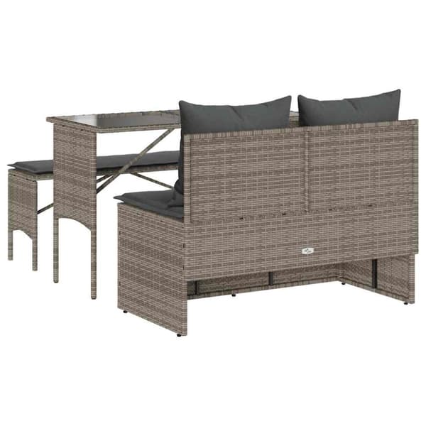vidaXL spisebordssæt til haven 3 dele med hynder polyrattan grå