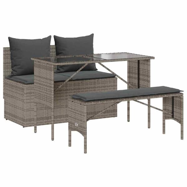vidaXL spisebordssæt til haven 3 dele med hynder polyrattan grå