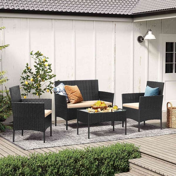 Rootz 4-osainen PE polyrottinkipuutarhahuonekalusetti - Istuinterassi - Outdoor Lounge - Galvanoitu metallirunko - 56,5 cm x 99 cm x 71 cm