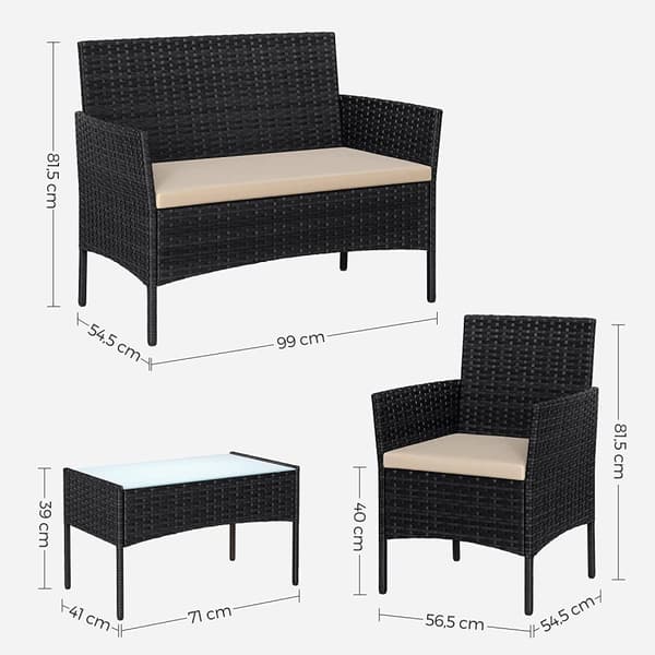 Rootz 4-osainen PE polyrottinkipuutarhahuonekalusetti - Istuinterassi - Outdoor Lounge - Galvanoitu metallirunko - 56,5 cm x 99 cm x 71 cm
