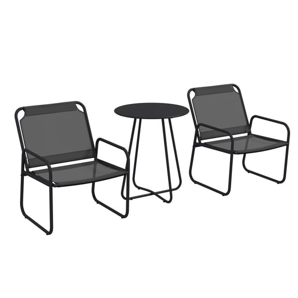 Rootz 3 -stycken trädgårdsmöbler set - utomhus sittplatser - uteplatsuppsättning - andningsbart mesh -tyg - tabell Ø60x72cm, fåtöljer 63x57x82cm - stå