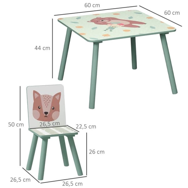 Rootz Children's Seating Group - Barnbordsset - Animal Motiv Furniture - Stimulerar fantasi - 60x60x44cm Tabell + 2 stolar 26,5x26,5x50cm