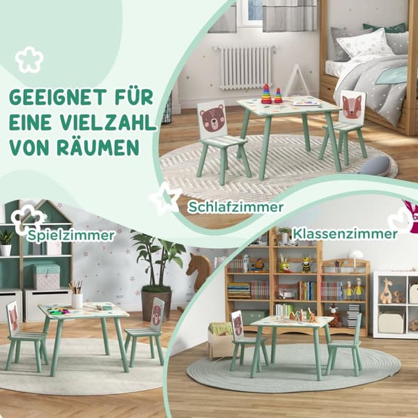 Rootz Children's Seating Group - Barnbordsset - Animal Motiv Furniture - Stimulerar fantasi - 60x60x44cm Tabell + 2 stolar 26,5x26,5x50cm