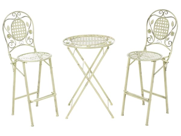 Hagebarsett Lysegrønt Jern Sammenleggbart Distressed Metal 2 Stoler Bord Utendørs UV Rustmotstand Fransk Retro Stil