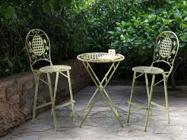 Altanmøbelsæt Grønt Metal Sidebord 2 Stole Folde Antikvitet til Altan Terrasse UV-Bestandig Rust Retro Stil