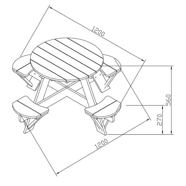 AXI Ufo Picknickbord runt för 4 barn i brunt och vitt | picknickbord i trä | 120 x 120 x 56 cm