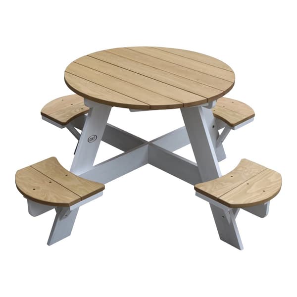 AXI Ufo Picknickbord runt för 4 barn i brunt och vitt | picknickbord i trä | 120 x 120 x 56 cm