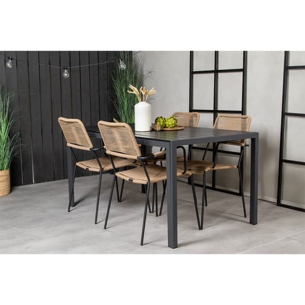 BreakLindos hagesett 1 spisebord, 4 stoler svart.