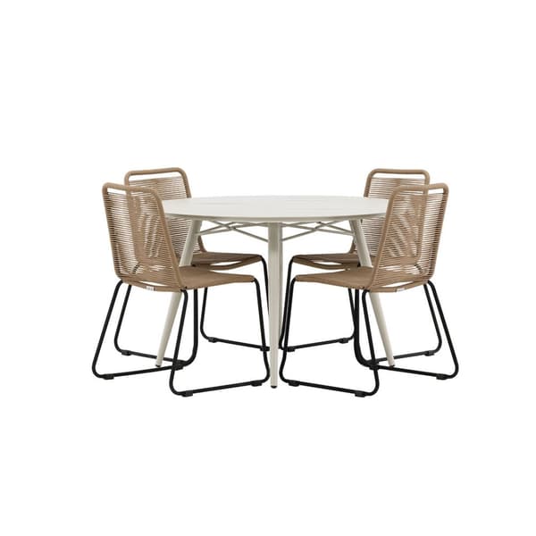 LinaLindos hagesett 1 spisebord, 4 stoler beige.
