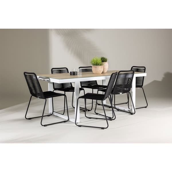MerloLindos hagesett 1 spisebord, 6 stoler hvit.
