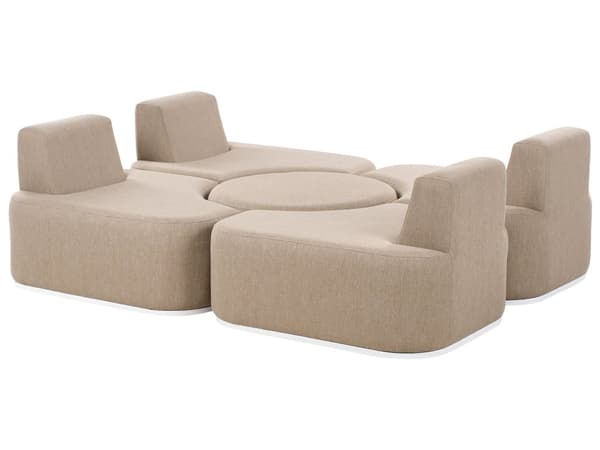 4-seters hagesofasett Beige Stoff Fotskammel UV-bestandig Hurtigtørkende skum Moderne stil Hagemøbler Sittegruppe