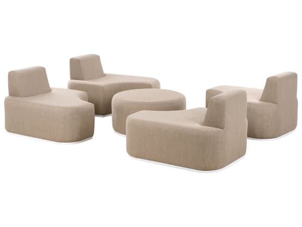4-seters hagesofasett Beige Stoff Fotskammel UV-bestandig Hurtigtørkende skum Moderne stil Hagemøbler Sittegruppe