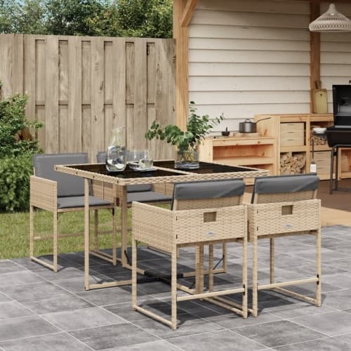 Matgrupp för trädgården med dynor 5 delar mixbeige konstrotting