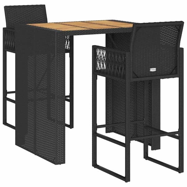 vidaXL Hagebarsett uten puter 3 deler svart polyrotting akasie