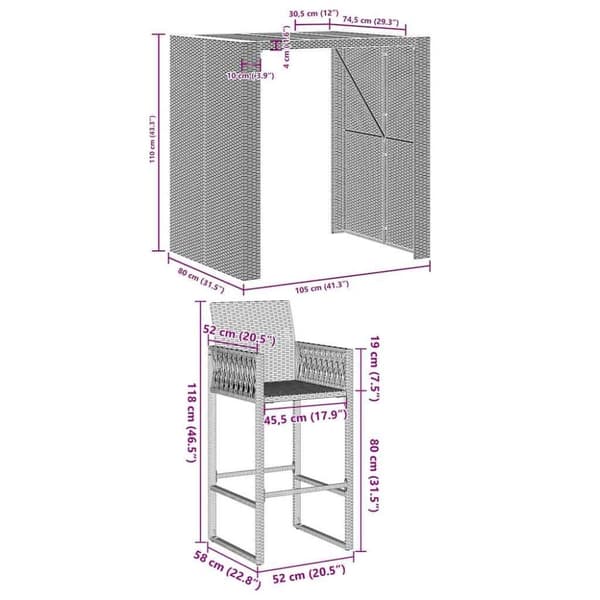 vidaXL Hagebarsett uten puter 3 deler svart polyrotting akasie