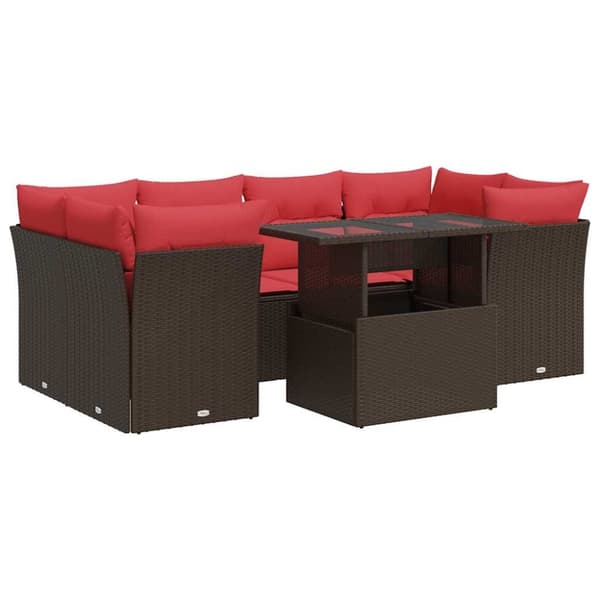 vidaXL sofasæt til haven 7 dele med hynder polyrattan akacietræ brun