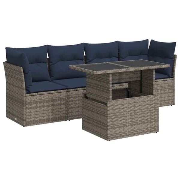 vidaXL sofasæt 5 dele med hynder polyrattan akacietræ grå