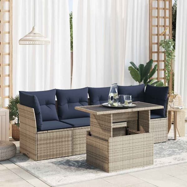 vidaXL sofasæt 5 dele med hynder polyrattan akacietræ grå