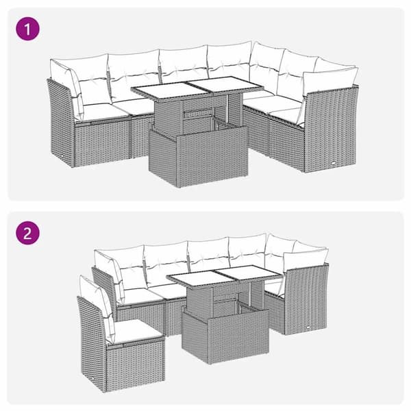 vidaXL Hagesofaer med puter 7 deler svart polyrotting akasie