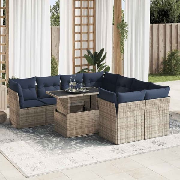 vidaXL sofasæt til haven 9 dele med hynder polyrattan akacietræ grå
