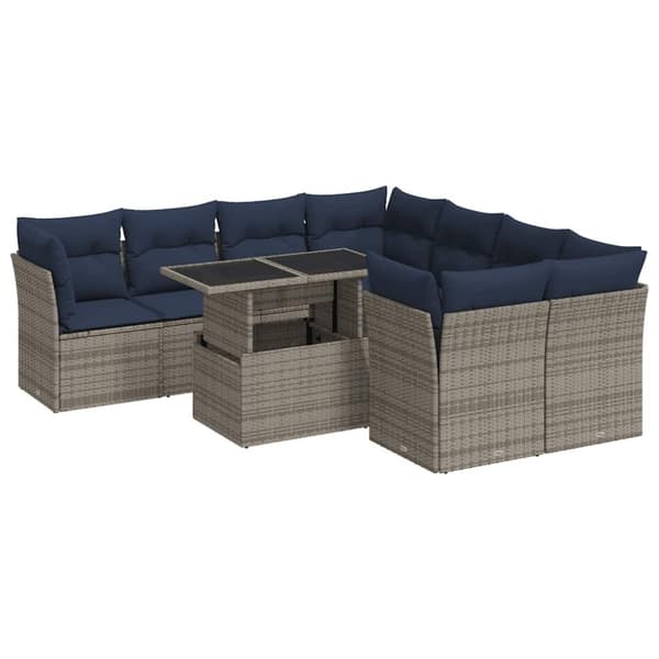 vidaXL sofasæt til haven 9 dele med hynder polyrattan akacietræ grå