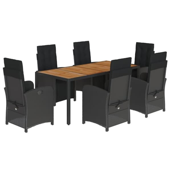 vidaXL Hagespisegruppe med puter 7 deler polyrotting svart