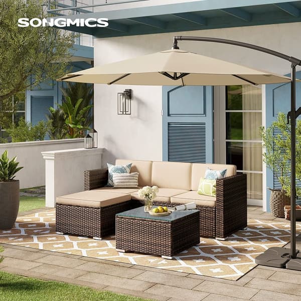 Puutarhakalusteet, SONGMICS, 5-osainen, 173x60x66 cm, ruskea-beige.