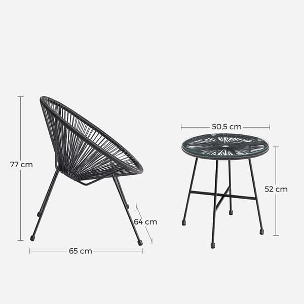 Trädgårdsmöbelset, Acapulco, 3-delat set, Svart.