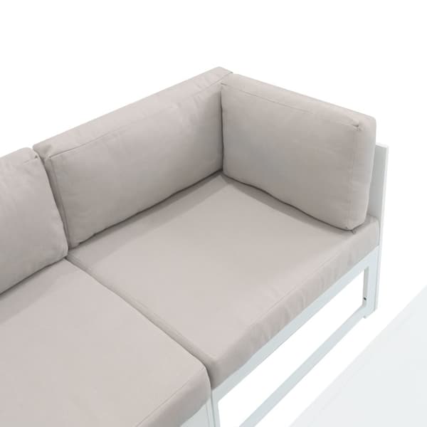 Modulärt Trädgårdsmöbelset 8-sitsig Soffa & Bord med Gas Eldstad 9-delad VIT Lounge Möbel Aluminium Utomhus Terrass Altan Möbelgrupp Regnskydd