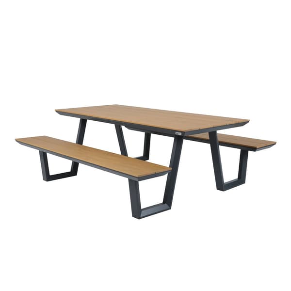 AXI Nori Picknickbord med 2 Bänkar i Antracit &amp; Teak-look for 6 Personer | Picknickbord / Picknickbord av Aluminium &amp; Polywood | 200x190 cm