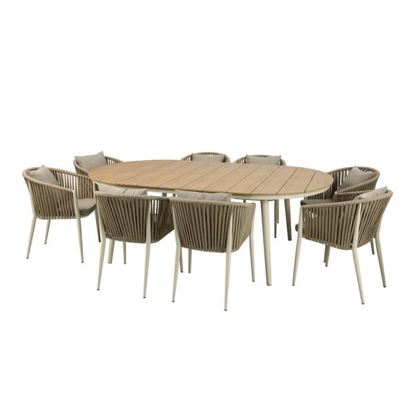 AXI Chay trädgårdsset med 8 stolar för 8 personer, Beige | Matgrupp för trädgården tillverkad av polywood i trälook, stolar med beige polyesterdynor