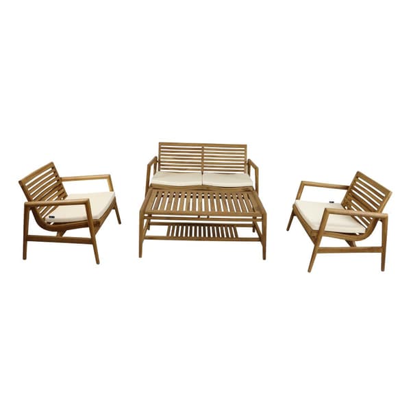 AXI June Loungeset 4-delat med bänk, bord och 2 breda fåtöljer | Trädgårdsmöbler 100% teakträ | Trädgårdsmöbler / Loungeset för 5 personer