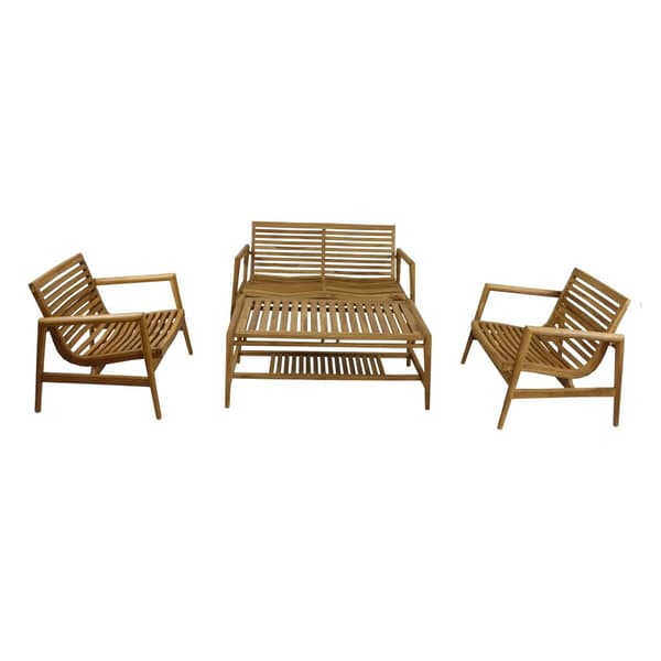 AXI June Loungeset 4-delat med bänk, bord och 2 breda fåtöljer | Trädgårdsmöbler 100% teakträ | Trädgårdsmöbler / Loungeset för 5 personer