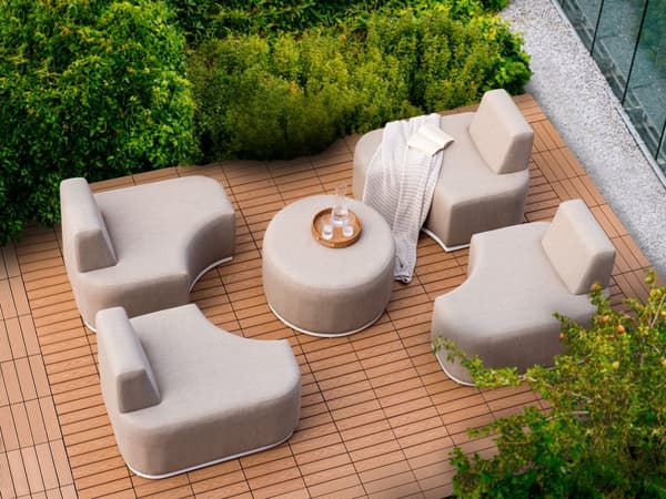 Loungesæt Beige Polstret Skum 4 Personers Havesofa med Osmannisk Skammel Sidebord Quick Dry Skum Moderne Modulær Lego Funktion Udendørs