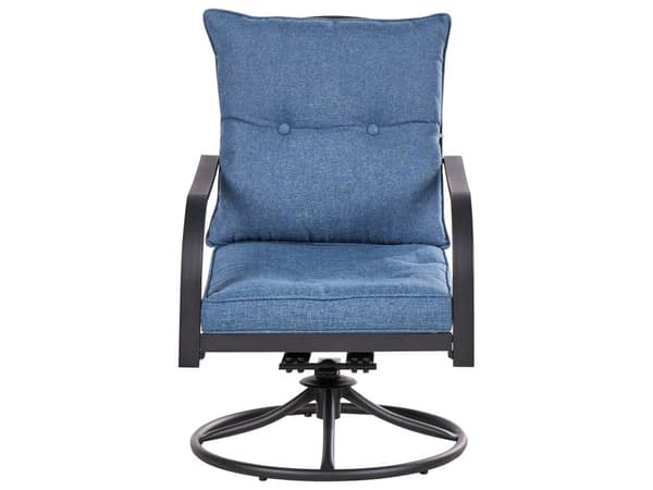 Udendørs sofasæt sort stål blå olefin stofhynder til fire personer med bord sofa lænestole moderne stil