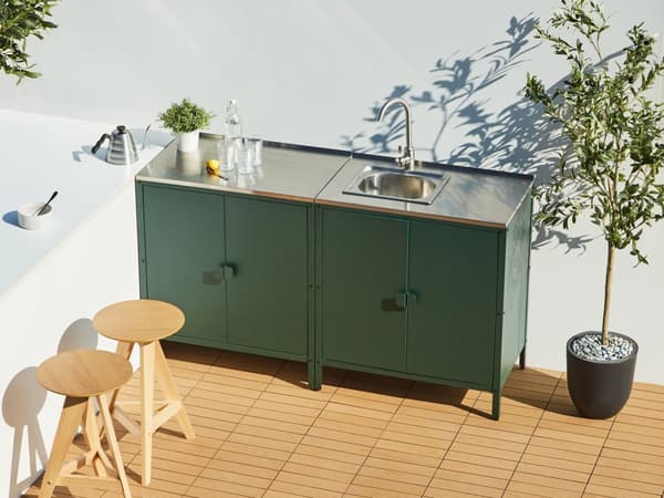 Udekøkken Grøn Stål Udendørs Køkken Skab med Vask Rustfrit Havekøkken til Terrasse