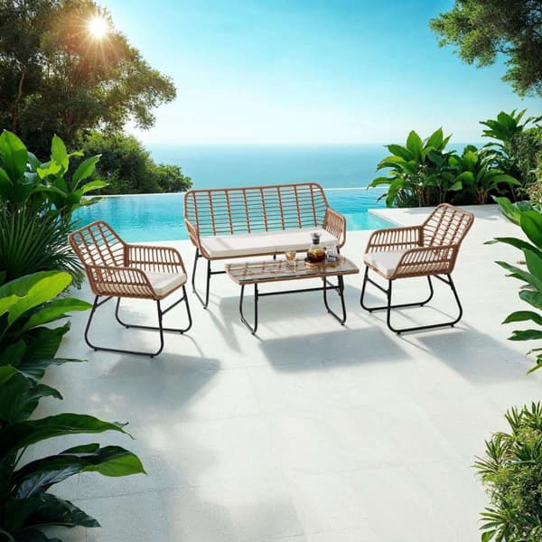 Havemøbelsæt polyrattan Molfetta XL til 4 personer - natur