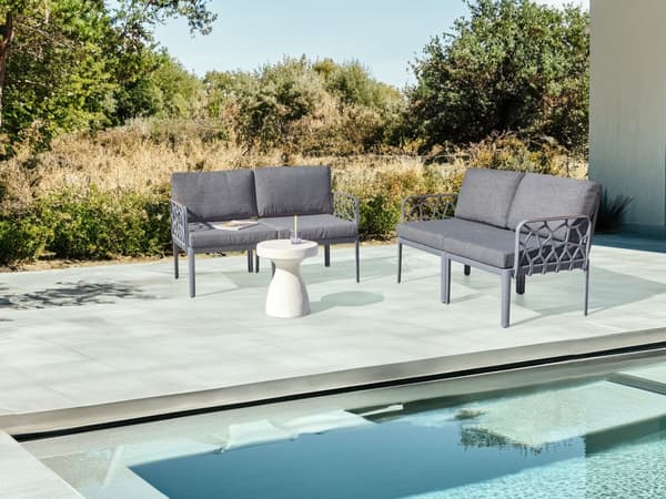 4-seters Hagesofasett Mørkegrå Syntetisk Ramme Utendørs Lenestoler 2-seters Sofa med Puter Moderne Stil