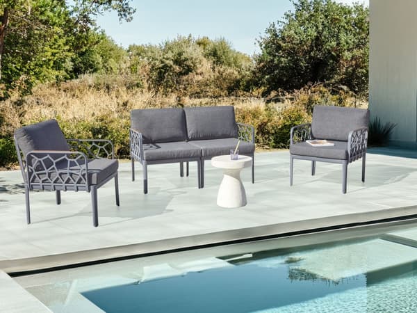 4-seters Hagesofasett Mørkegrå Syntetisk Ramme Utendørs Lenestoler 2-seters Sofa med Puter Moderne Stil