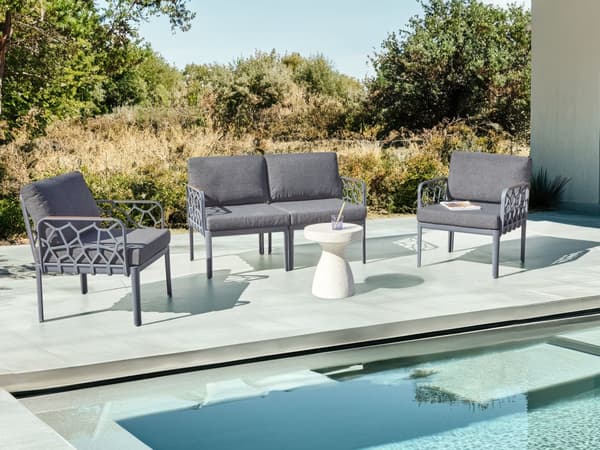 Have 4-personers sæt sort hynder syntetisk ramme 2-personers sofa patio lænestole moderne stil