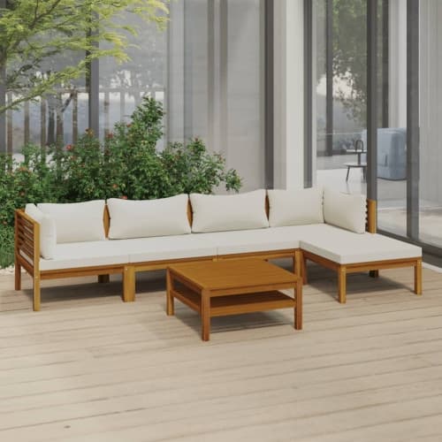 Loungegrupp för trädgården med dyna gräddvit 6 delar akaciaträ