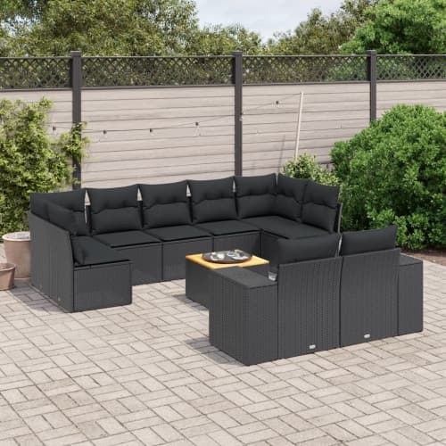Loungegrupp 10 delar med svarta dynor konstrotting