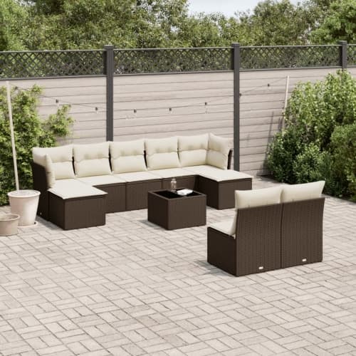 Loungegrupp 10 delar med brun dynor konstrotting