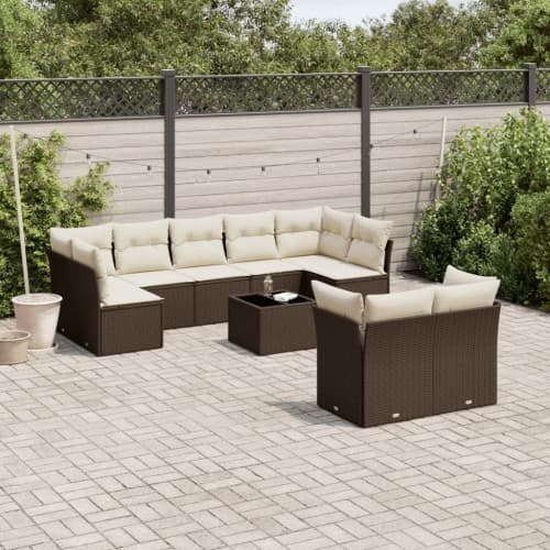 Loungegrupp 10 delar med brun dynor konstrotting