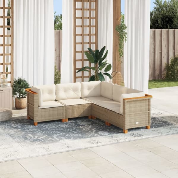 Soffgrupp för trädgården med dynor 5 delar beige konstrotting