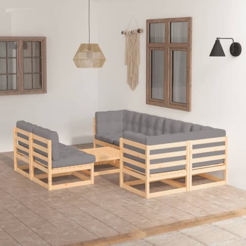 Loungegrupp för trädgården med dynor 8 delar massiv furu