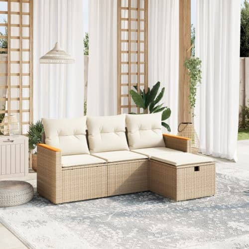 Soffgrupp för trädgård med dynor 4 delar beige konstrotting